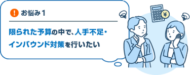 お悩み１　限られた予算の中で、人手不足・インバウンド対策を行いたい